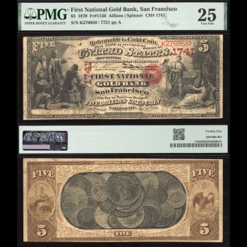 1870 $5 National Gold Bank of San Francisco (Charter 1741) Composite Image