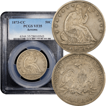 1873-CC Seated Liberty Half Dollar (50c) Arrows Composite Image