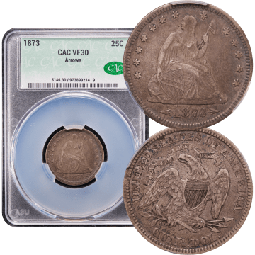 1873 Seated Liberty Quarter (25c) Arrows Composite Image