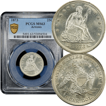 1873 Seated Liberty Quarter (25c) Arrows Composite Image