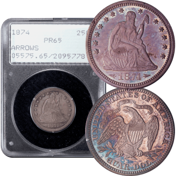 1874 Arrows Seated Liberty Quarter (25c) Rattler Composite Image