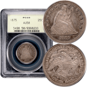 1875 Seated Liberty Quarter (25c) OGH Composite Image