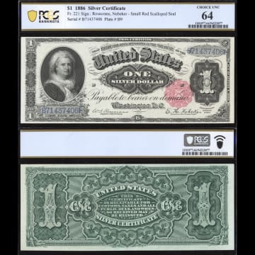 1886 $1 Martha Silver Certificate Composite Image