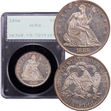1886 Seated Liberty Half Dollar (50c) Rattler Composite Image