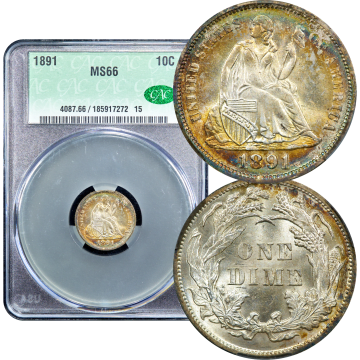 1891 Seated Liberty Dime (10c) Composite Image