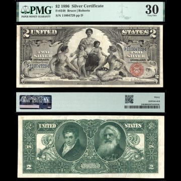 1896 $2 Educational Silver Certificate Composite Image