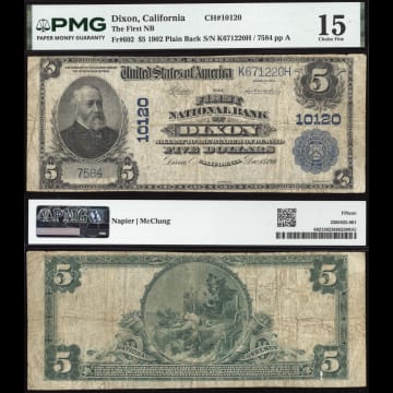 1902 $5 Plain Back National - Dixon, CA (Charter 10120) Composite Image