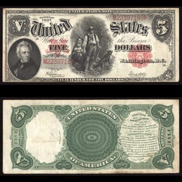 1907 $5 Woodchopper Legal Tender Composite Image