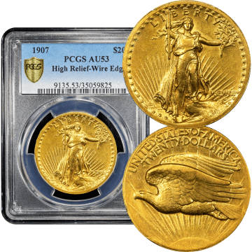 1907 High Relief Saint-Gaudens Gold Double Eagle ($20) Wire Edge Composite Image