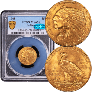 1908 Indian Gold Half Eagle ($5) Composite Image