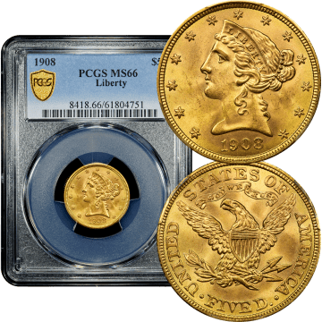 1908 Liberty Gold Half Eagle ($5) Composite Image