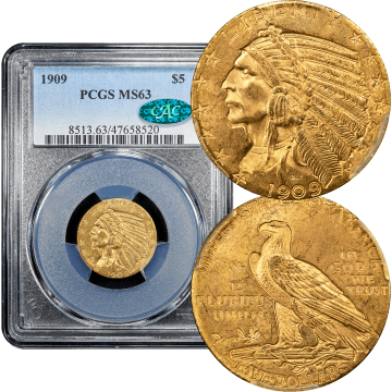 1909 Indian Gold Half Eagle ($5) Composite Image