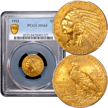 1913 Indian Gold Half Eagle ($5) Composite Image