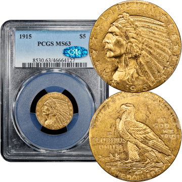 1915 Indian Gold Half Eagle ($5) Composite Image