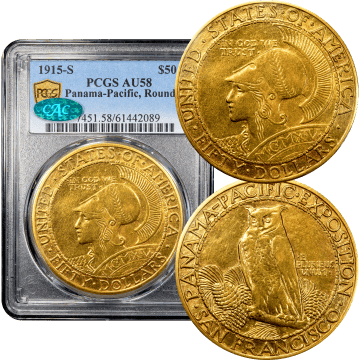 1915-S Panama-Pacific Round Commemorative Gold Fifty Dollar ($50) Composite Image