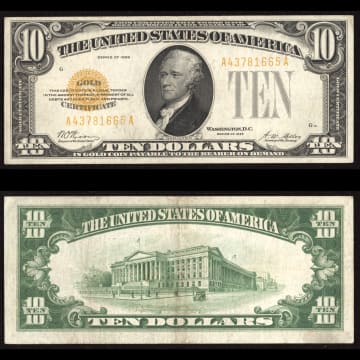 1928 $10 Gold Certificate Composite Image