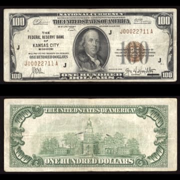 1929 $100 Federal Reserve National Bank Note (FRBN) Kansas City Composite Image