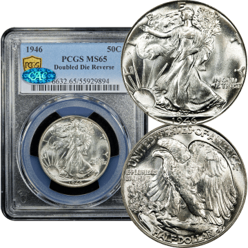 1946 Walking Liberty Half Dollar (50c) Doubled Die Reverse Composite Image