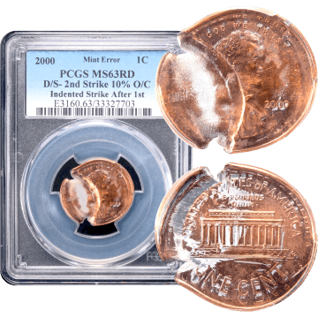 2000 Lincoln Cent (1c) Error - Double Struck 10 Percent Off-Center Composite Image