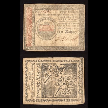 January 14, 1779 Continental Currency Colonial Fifty Dollars ($50) Composite Image