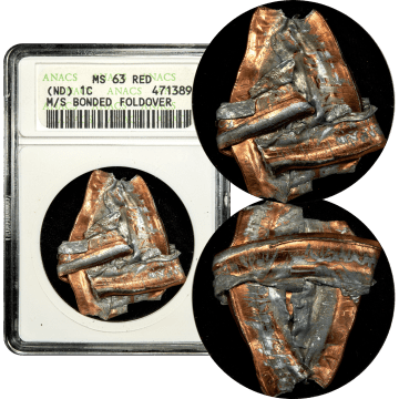 No Date Lincoln Cent (1c) Error - Multi-Strike Bonded Foldover Composite Image