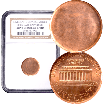 No Date Lincoln Cent (1c) Error - Struck Through Late Capped Die Composite Image