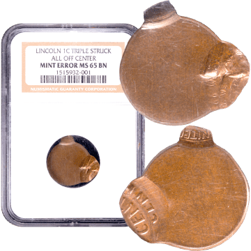 No Date Lincoln Cent (1c) Error - Triple Struck Off-Center Composite Image