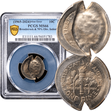 No Date Roosevelt Dime (10c) Error - Broadstruck and 70 Pct Obverse Indent Composite Image