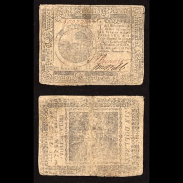 November 29, 1775 Continental Currency Colonial Six Dollars ($6) Composite Image