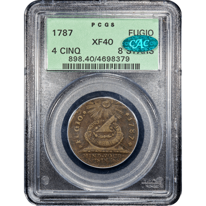 1787 Fugio Cent (1c) 4 Cinq 8 Pointed Stars OGH SLAB Image