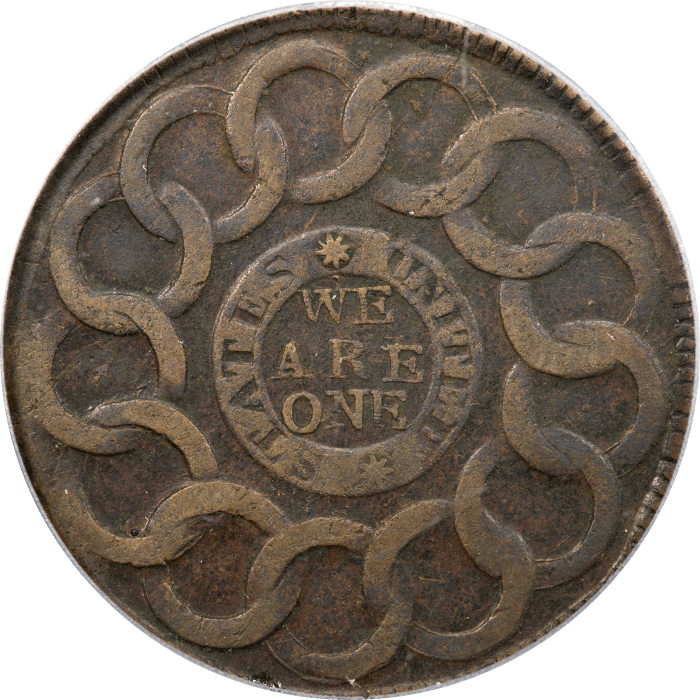 1787 Fugio Cent (1c) 4 Cinq 8 Pointed Stars OGH REVERSE Image