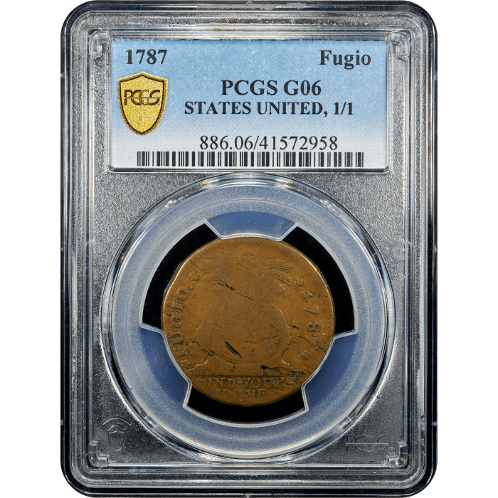 1787 Fugio Cent (1c) States United, 1 Over Horiz. 1 Obverse Slab Image