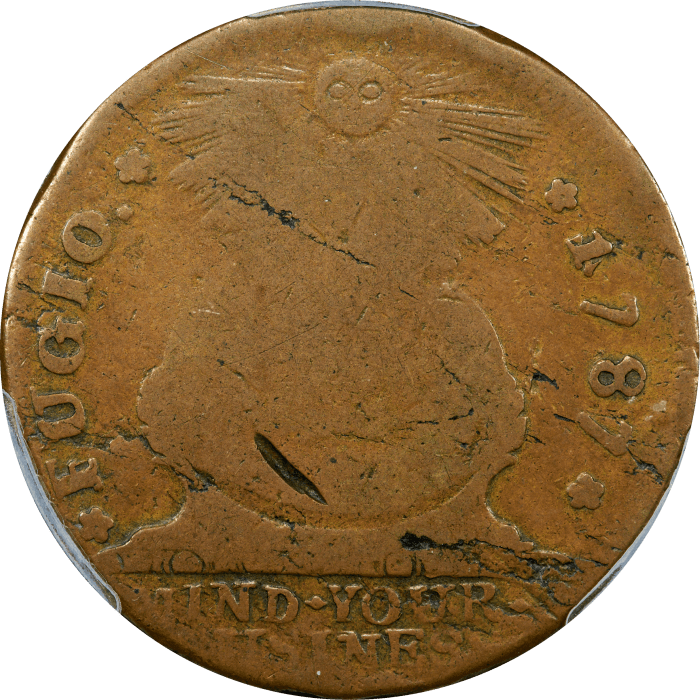 1787 Fugio Cent (1c) States United, 1 Over Horiz. 1 Obverse Image