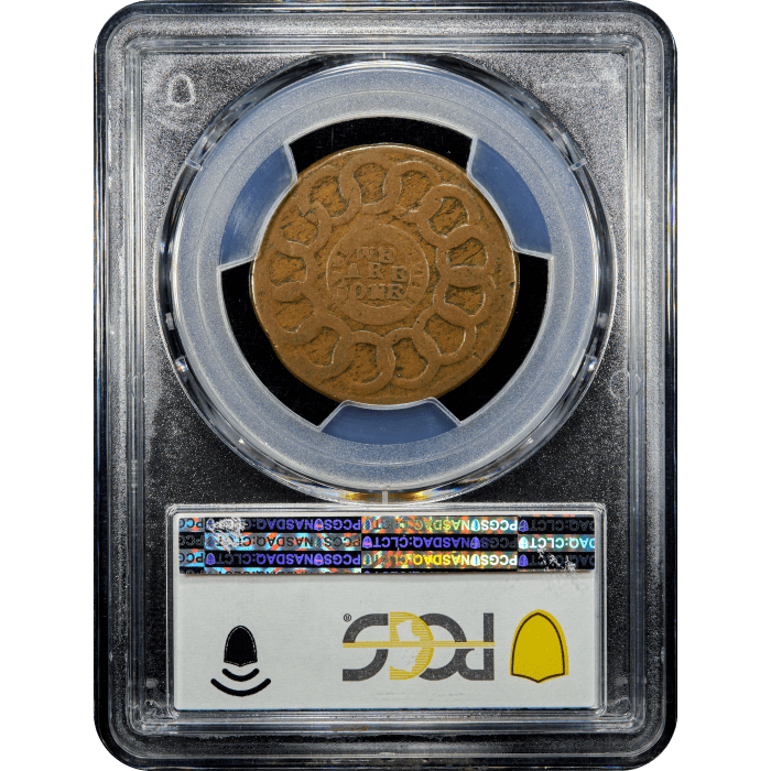 1787 Fugio Cent (1c) States United, 1 Over Horiz. 1 Reverse Slab Image