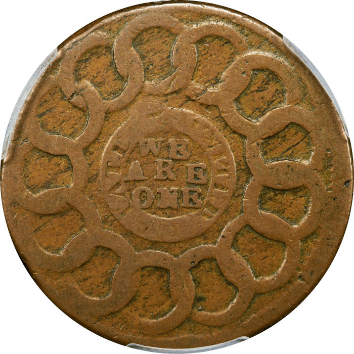 1787 Fugio Cent (1c) States United, 1 Over Horiz. 1 Reverse Image