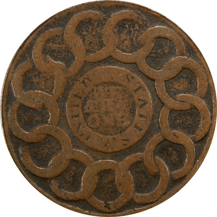 1787 Fugio Cent (1c) United States Cross after Date Reverse Image