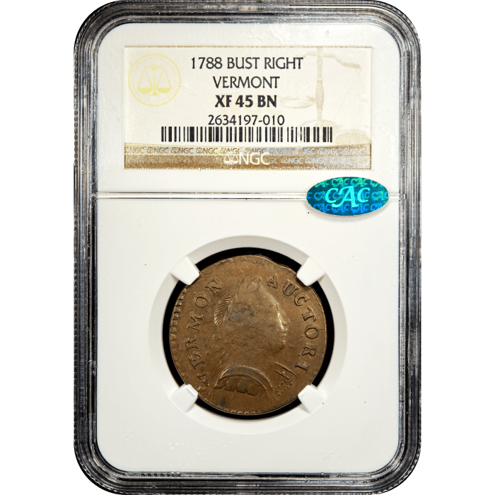 1788 Vermont Half Penny (1/2p) Bust Right Obverse Slab Image