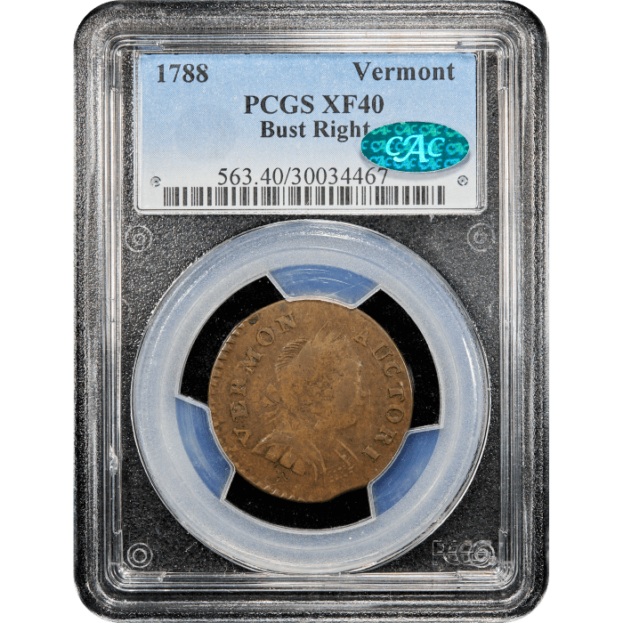 1788 Vermont Half Penny (1/2p) Bust Right Obverse Slab Image