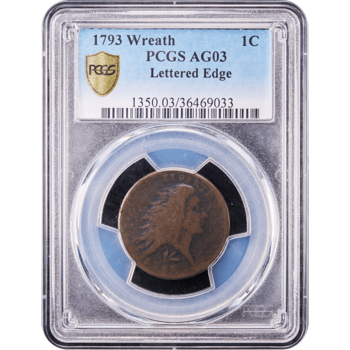 1793 Wreath Cent (1c) Lettered Edge Obverse Slab Image