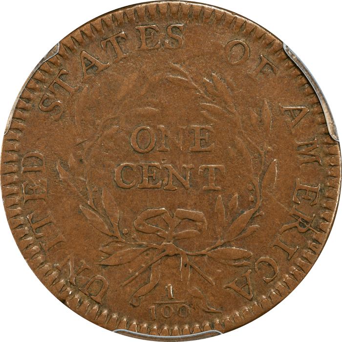 1794 Flowing Hair Large Cent (1c) S-30 Marred Field Reverse Image