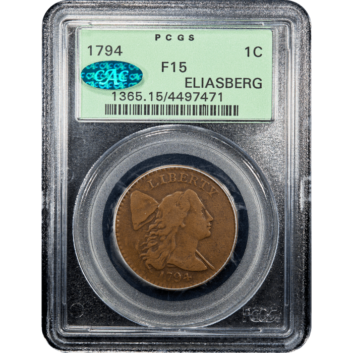 1794 Liberty Cap Large Cent (1c) OGH Ex-Eliasberg SLAB Image