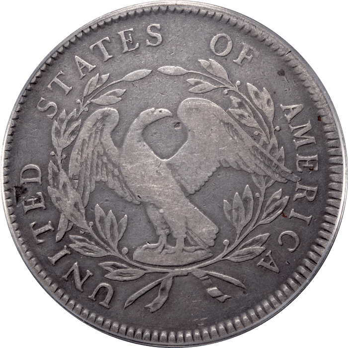 1795 Flowing Hair Dollar ($1) 3 Leaves REVERSE Image