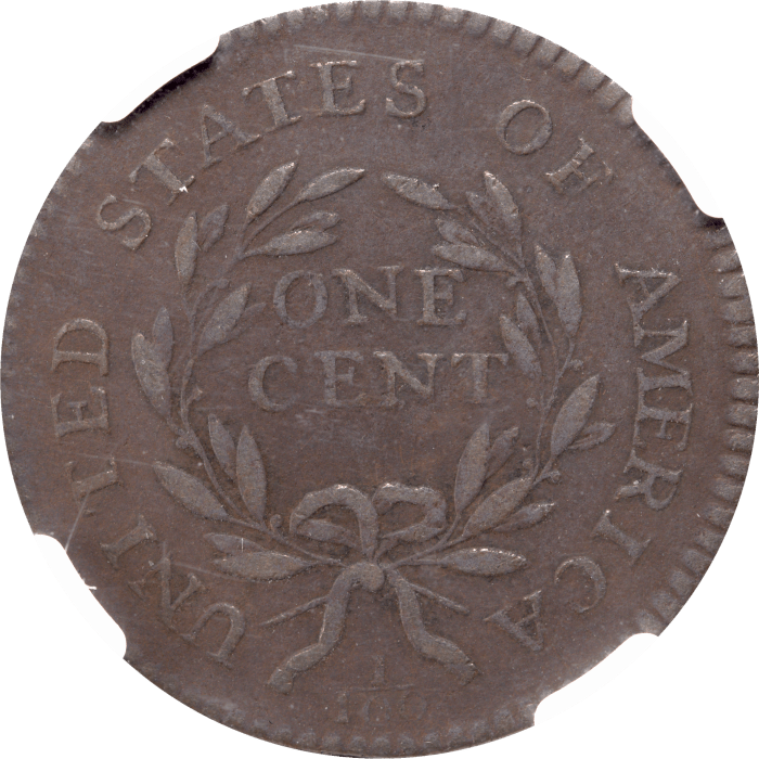 1795 Flowing Hair Large Cent (1c) Lettered Edge Reverse Image