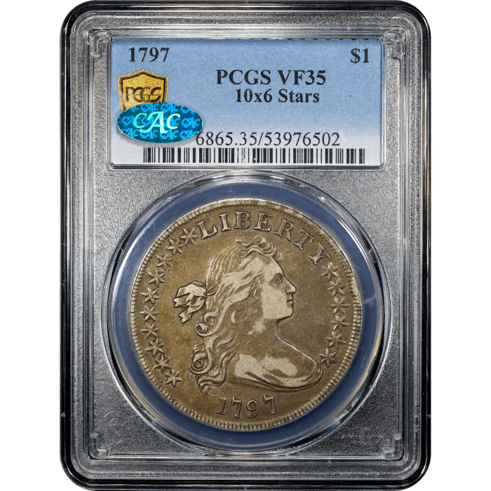 1797 Draped Bust Dollar ($1) 10x6 Stars Obverse Slab Image