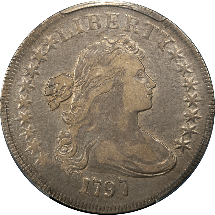 1797 Draped Bust Dollar ($1) 9x7 Stars Large Letters Obverse Image