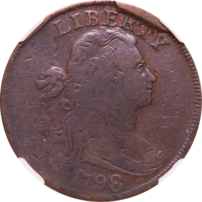1798 Draped Bust Large Cent (1c) First Hair Style S-148 Obverse Image