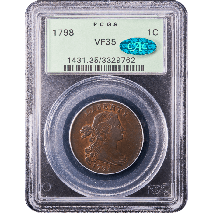 1798 Draped Bust Large Cent (1c) Second Hair Style OGH Obverse Slab Image