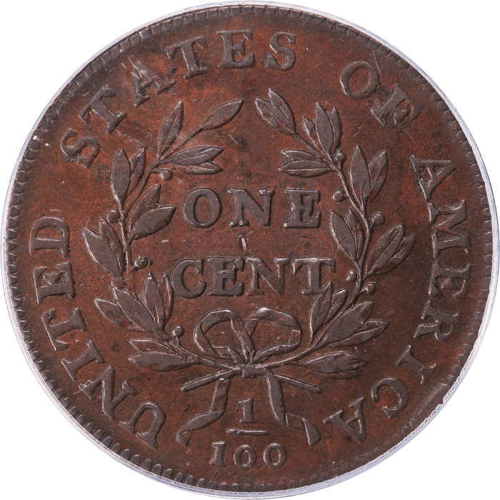 1798 Draped Bust Large Cent (1c) Second Hair Style OGH Reverse Image
