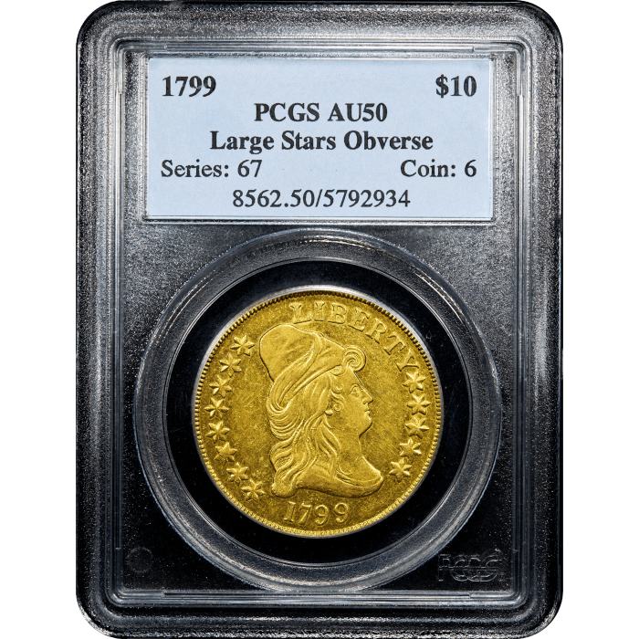 1799 Draped Bust Gold Eagle ($10) Large Stars Obverse  Obverse Slab Image