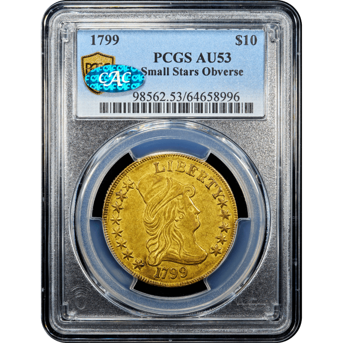 1799 Draped Bust Gold Eagle ($10) Small Stars Obverse Obverse Slab Image